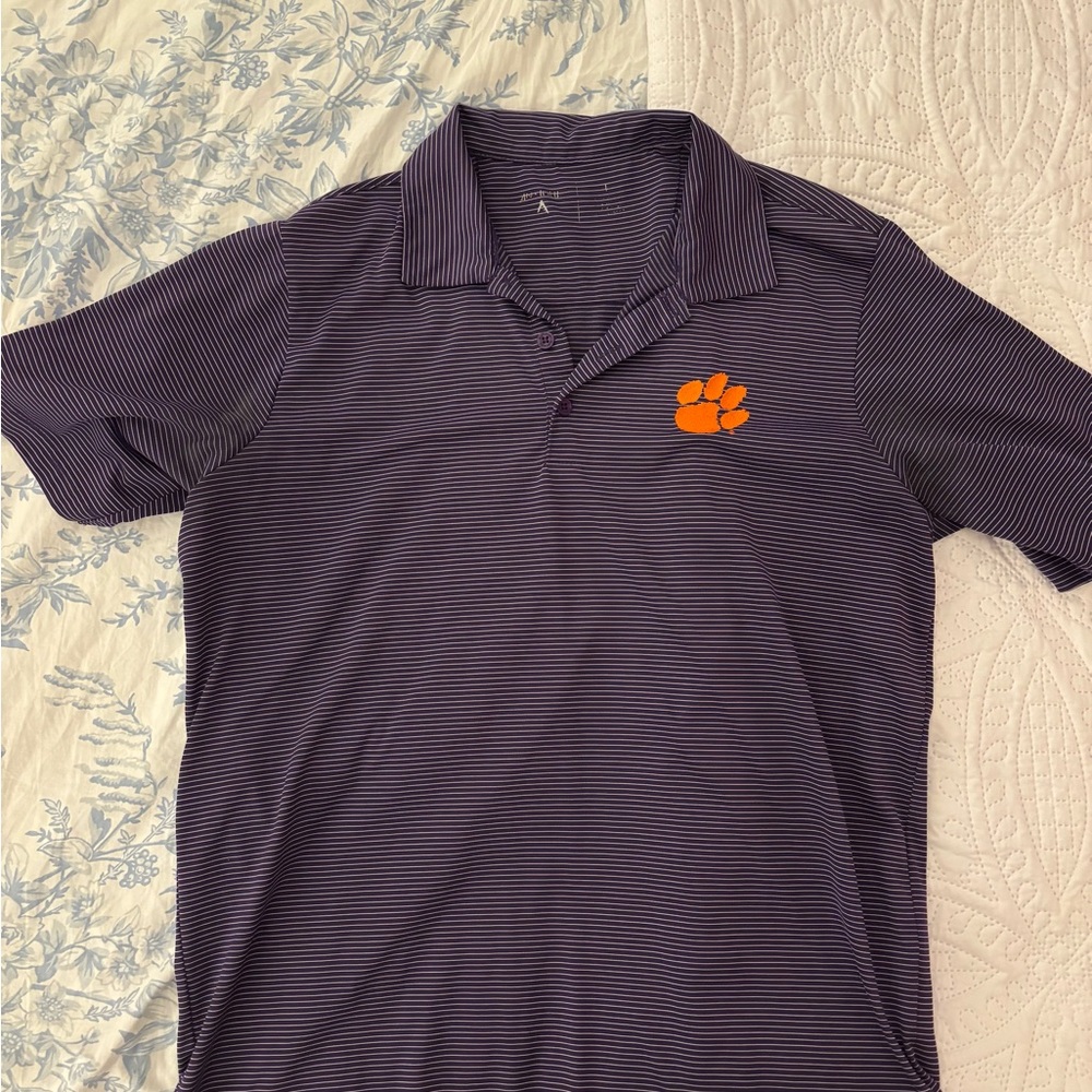 Purple Striped Clemson Polo Shirt